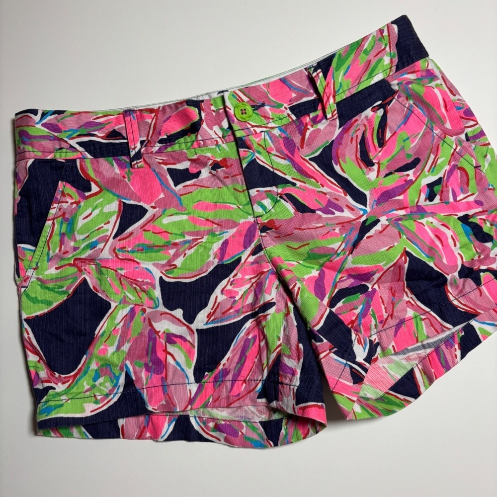 Lilly Pulitzer Callahan Womans 10 in the Vias Tropical Pink Green Cotton Shorts